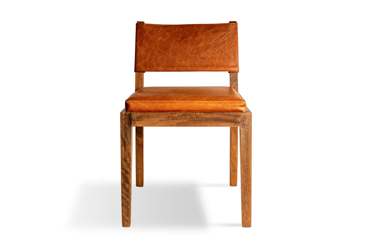 Nkuku - Kusa Mango Wood & Leather Dining Chair - Aged Tan