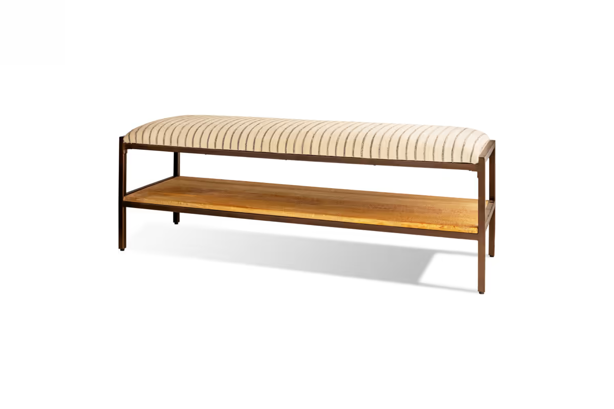 Nkuku - Sanja Cotton Upholstered Bench - Charcoal & Natural