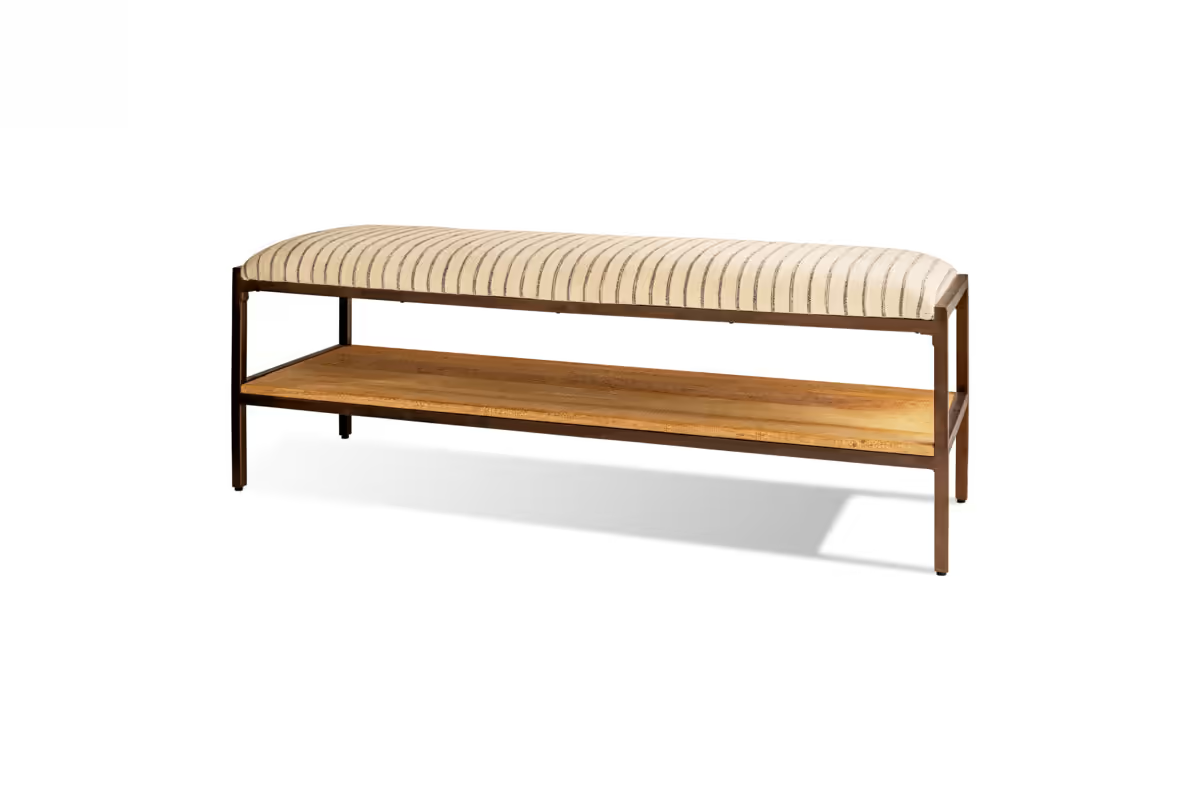 Nkuku - Sanja Cotton Upholstered Bench - Charcoal & Natural