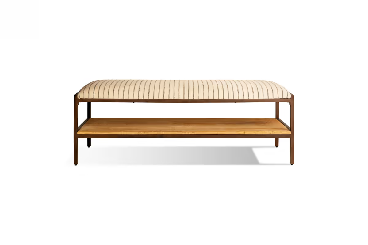 Nkuku - Sanja Cotton Upholstered Bench - Charcoal & Natural