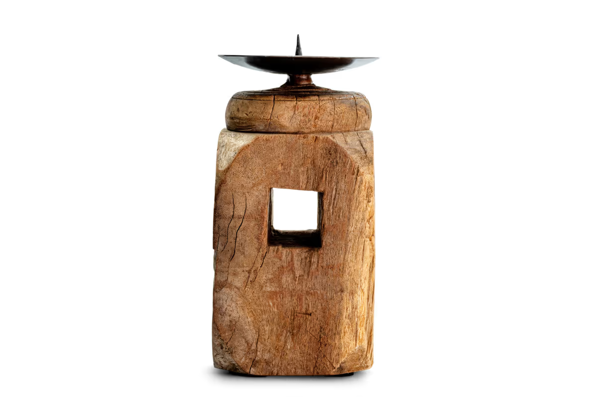Nkuku - Rana Reclaimed Candle Holder - Reclaimed Wood & Iron - Without Candle