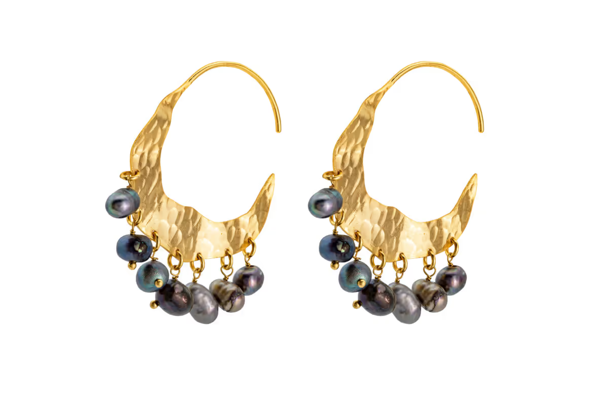 Nkuku - Parahu Grey Pearl Earrings - Gold