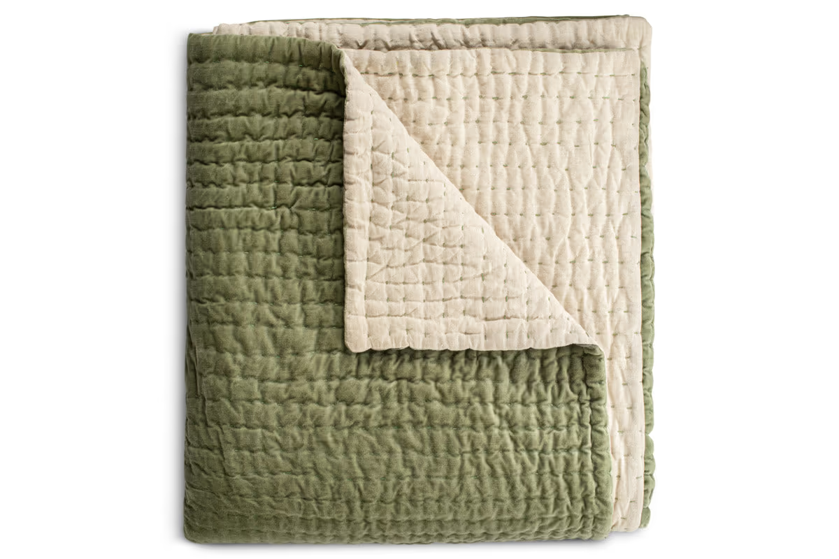 Nkuku - Nidra Velvet & Linen Bed Quilt - Sage Green