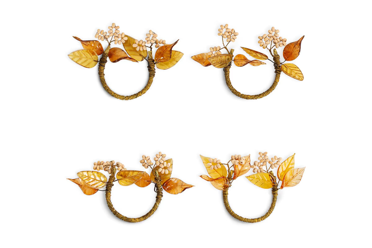Nkuku - Parili Glass Leaf Napkin Rings - Natural & Rust - (Set of 4) - Without Napkins