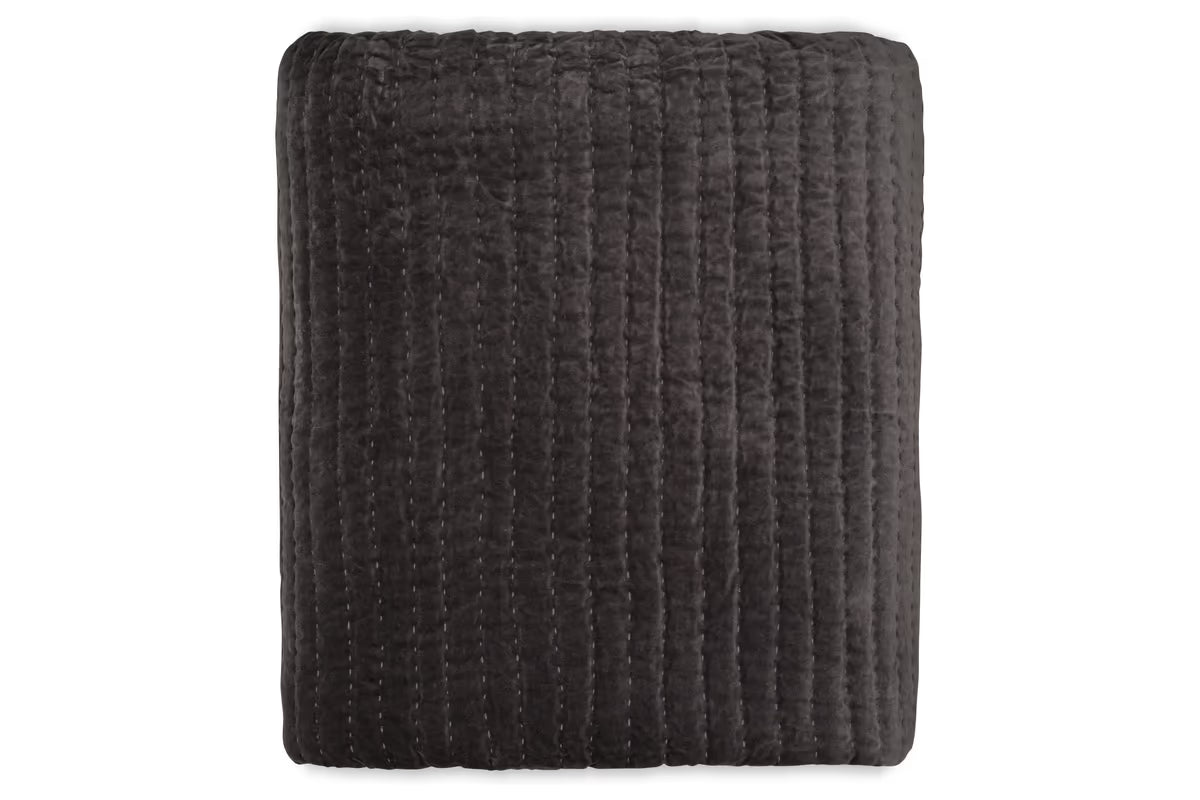 Nkuku - Nidra Velvet & Linen Bed Quilt - Charcoal
