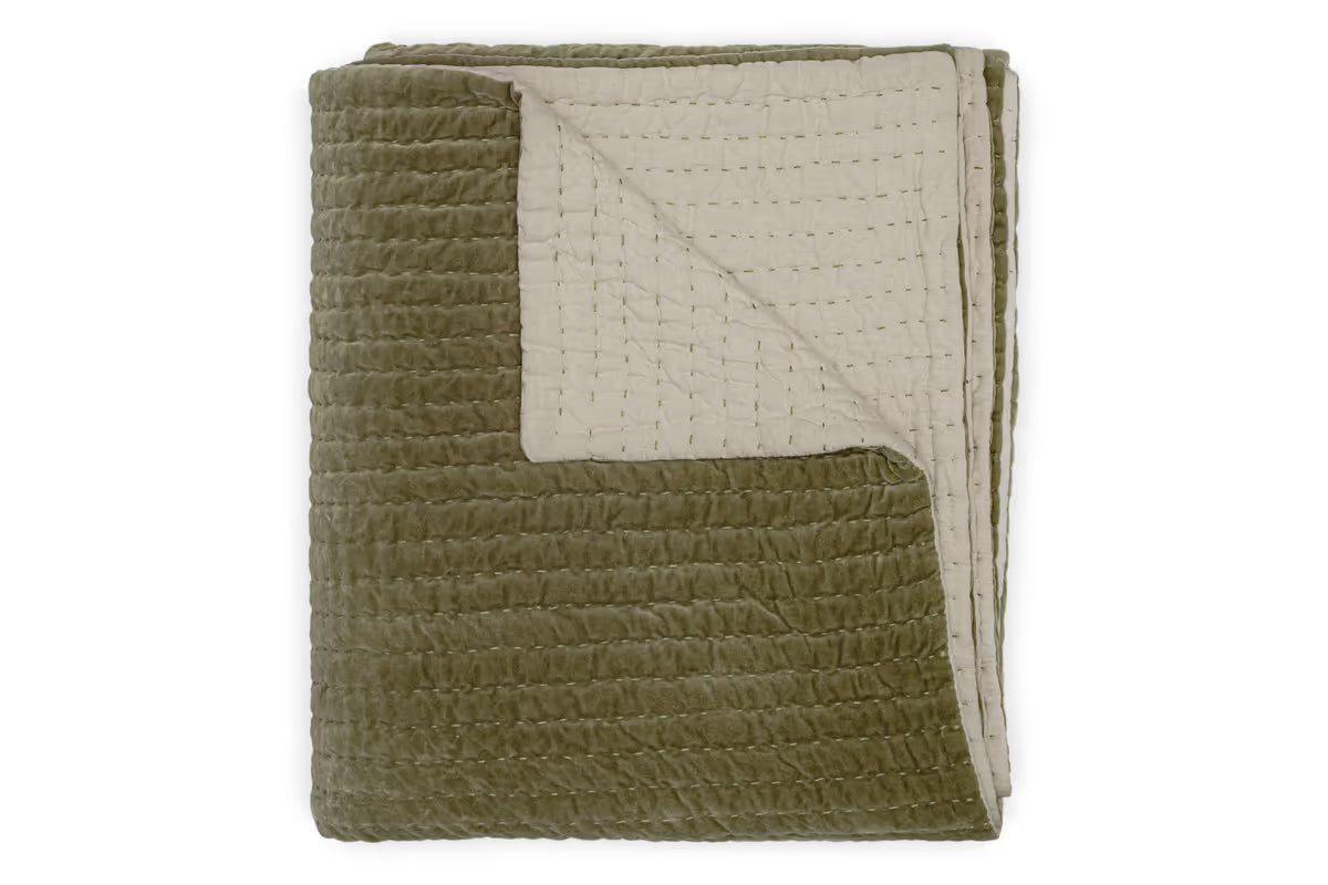 Nkuku - Nidra Velvet & Linen Bed Quilt - Moss