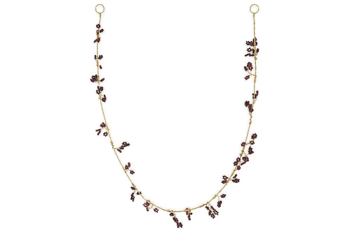 Nkuku - Tanu Mango Wood Beaded Garland - Brass & Ruby