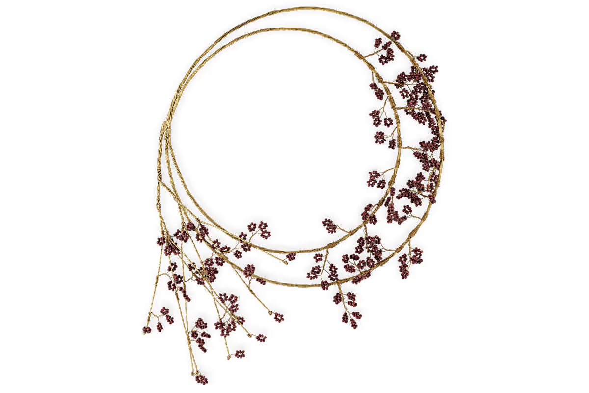 Nkuku - Tanu Layered Mango Wood Beaded Wreath - Brass & Ruby