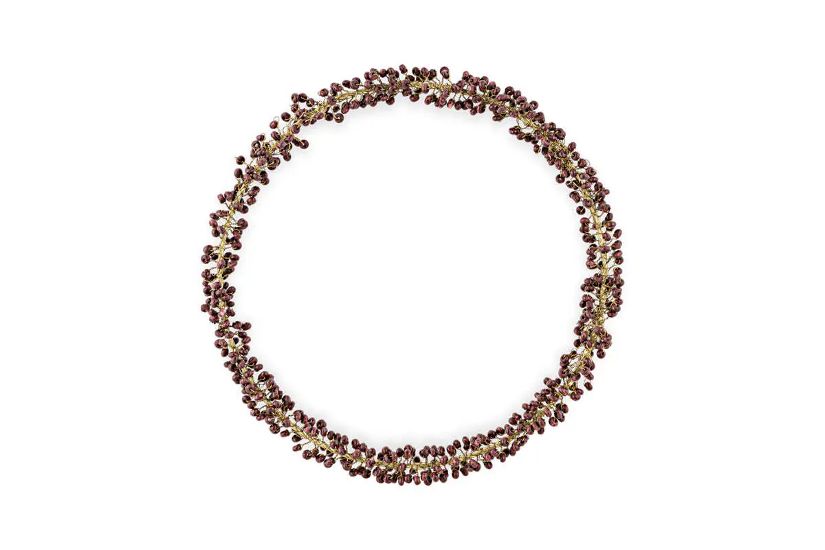 Nkuku - Tanu Mango Wood Beaded Wreath - Brass & Ruby