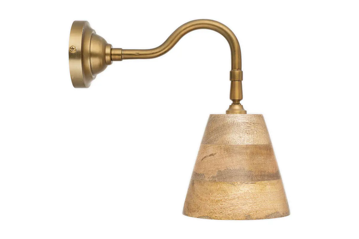 Nkuku - Vattu Mango Wood Wall Lamp - Natural & Antique Brass - With Plug