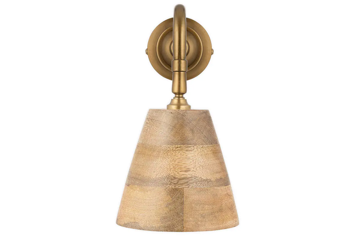 Nkuku - Vattu Mango Wood Wall Lamp - Natural & Antique Brass - With Plug