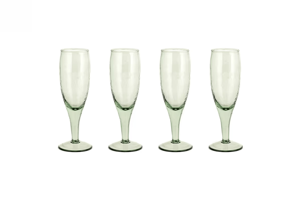 Nkuku - Yala Hammered Champagne Glass - Sage Green (Set of 4)