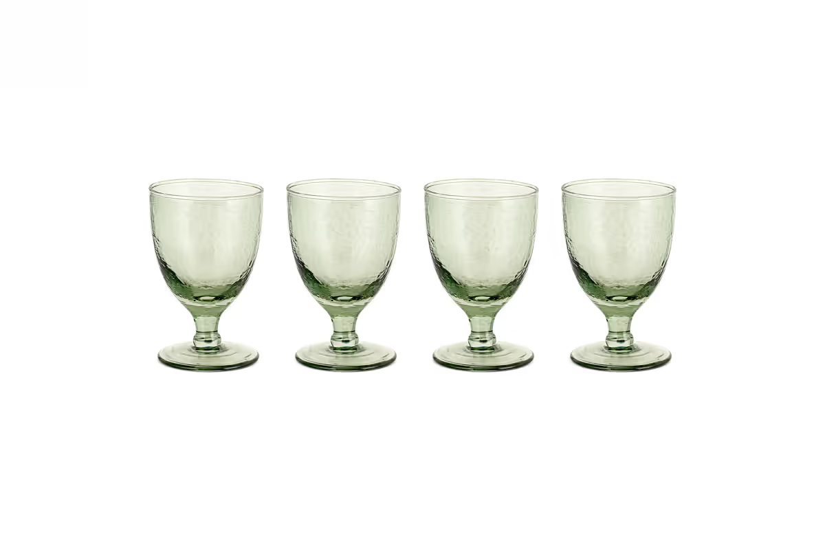 Nkuku - Yala Hammered Wine Glass - Sage Green (Set of 4)