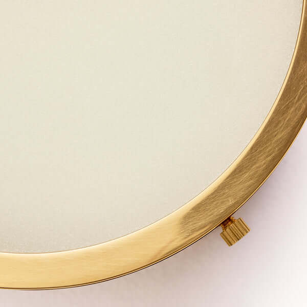 Pooky - Blanchard ip44 Flush Ceiling Light - Brass and Glass close-up view of brass frame and frosted glass diffuser.