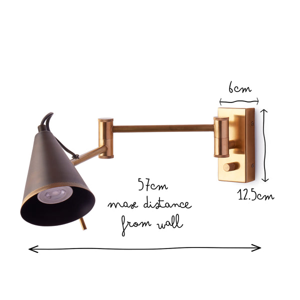 Pooky - Conrad Articulated Wall Light - Brass with Bronze Hood