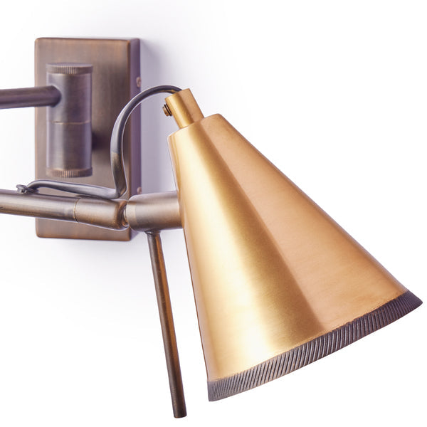 Pooky - Conrad Articulated Wall Light in Bronze with Brass Hood - Bronze and Brass