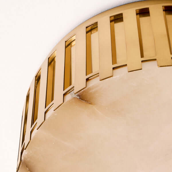 Pooky - Crenel Flush Ceiling Light - Alabaster and Brass geometric brass detailing close up