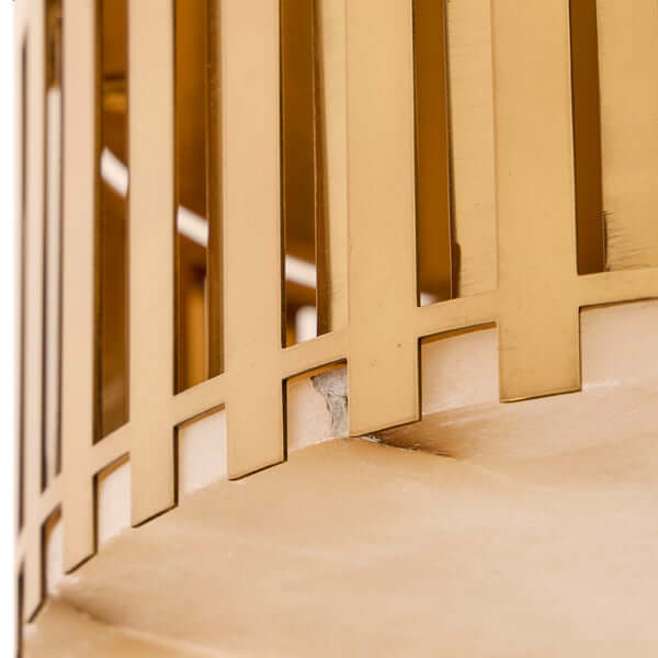 Pooky - Crenel Flush Ceiling Light - Alabaster and Brass close-up of brass detail with geometric cutouts.