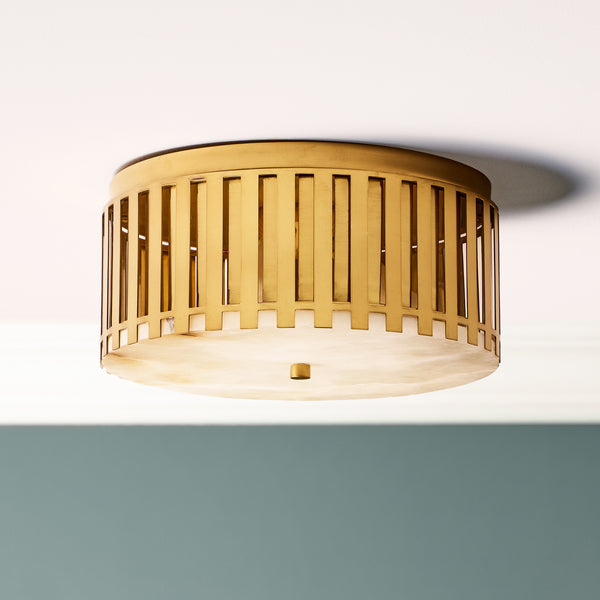 Pooky - Crenel Flush Ceiling Light - Alabaster and Brass