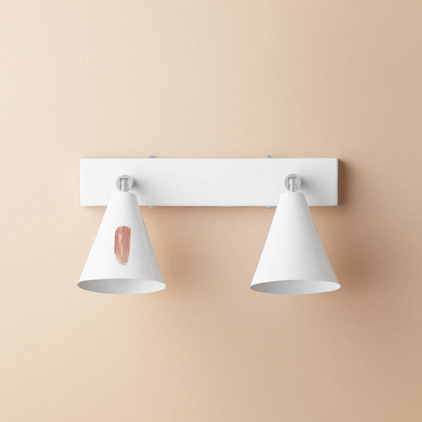 Pooky - Crick Double Wall Spotlight - Paintable Finish with dual white shades on light wall.
