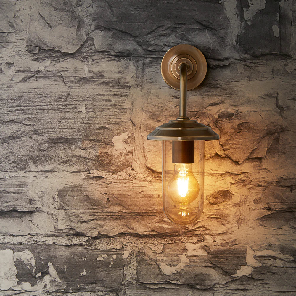 Pooky Curlew IP44 Wall Light in Antique Brass