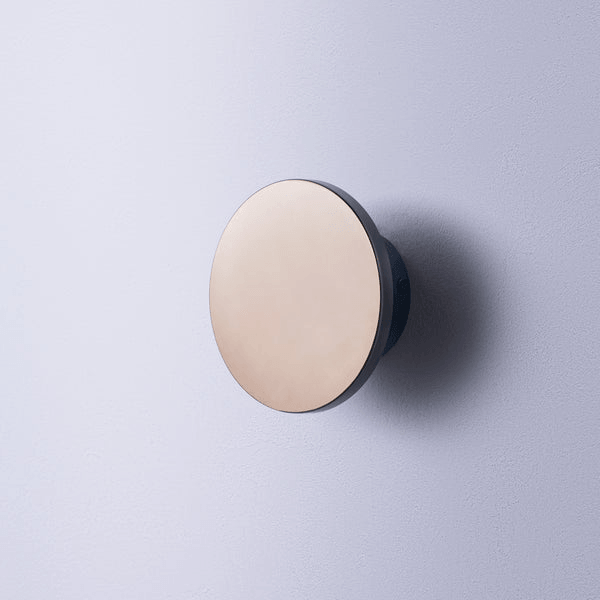 Pooky - Helios Ip44 Wall Light - Smaller - Brushed Bronze Aluminium mounted on a wall, featuring a sleek round design.