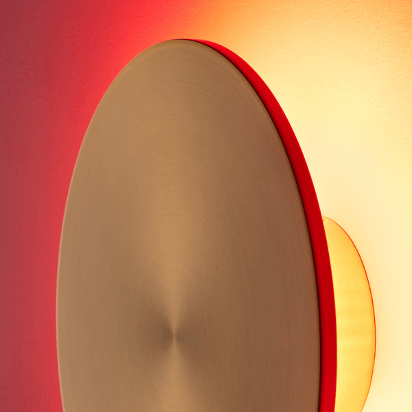 Pooky - Helios Ip44 Wall Light - Larger - Brushed Gold Aluminium with glowing warm light effect.