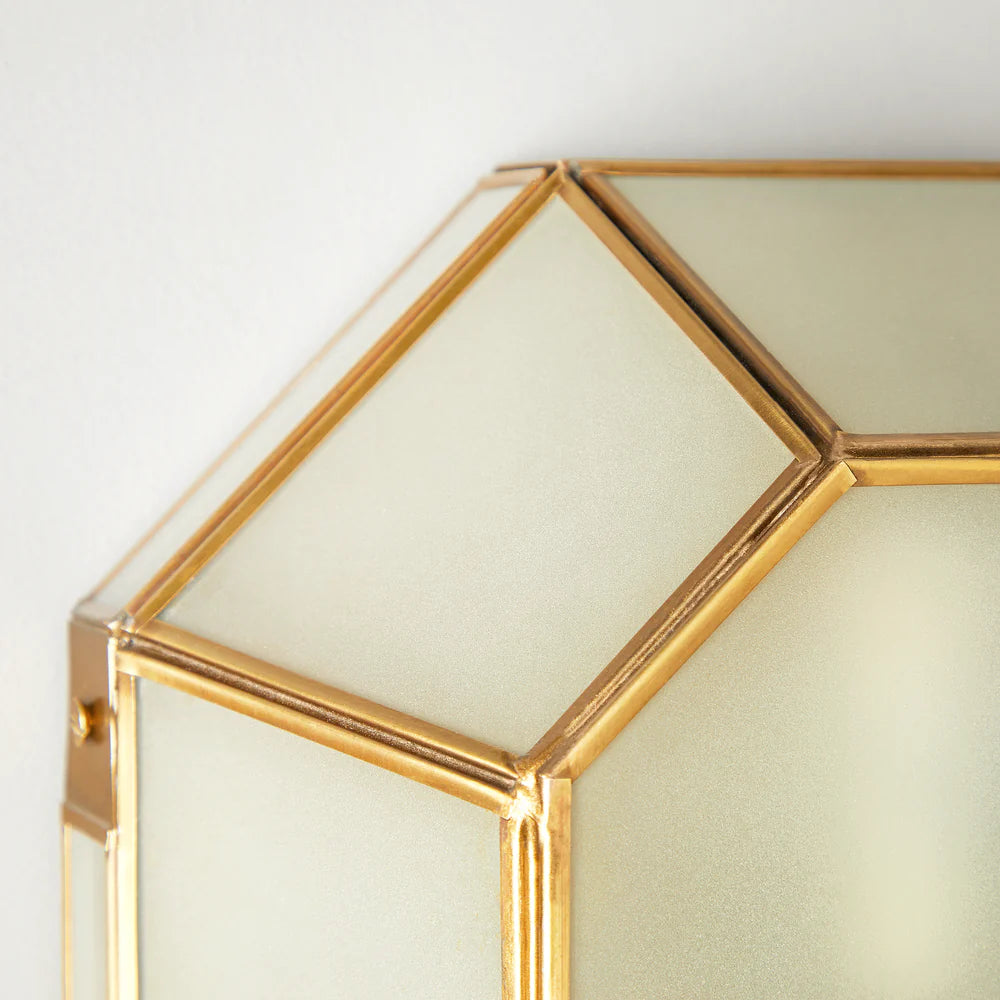 Pooky Hezion IP44 Flush Ceiling Light in Brass and Frosted Glass