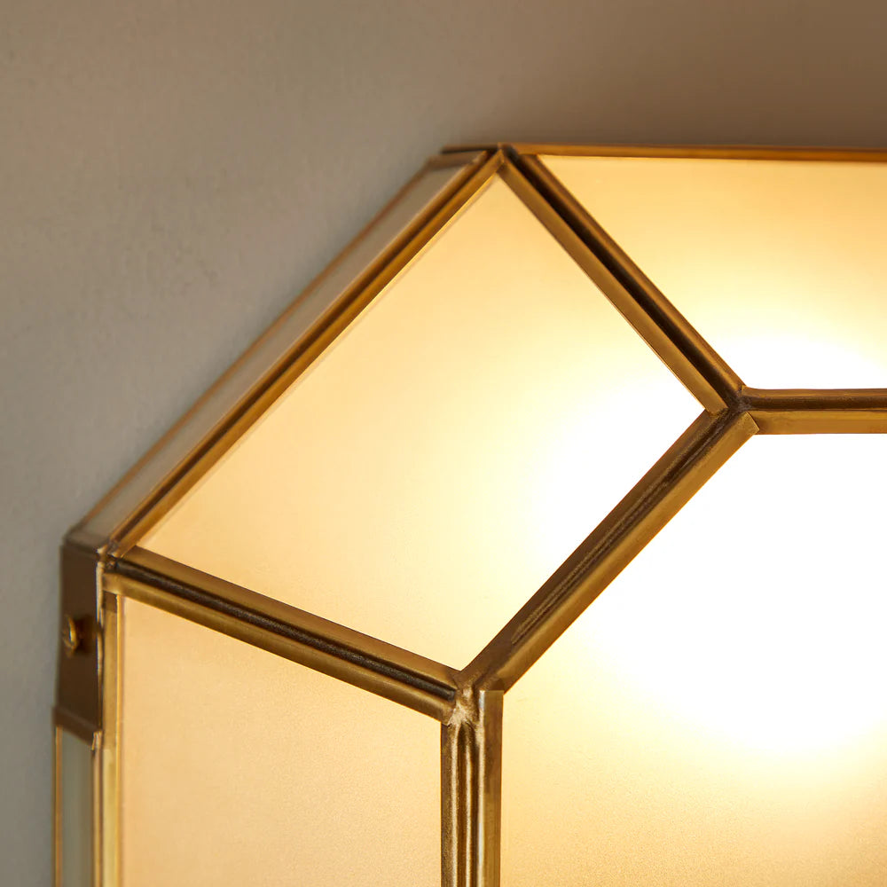 Pooky Hezion IP44 Flush Ceiling Light in Brass and Frosted Glass