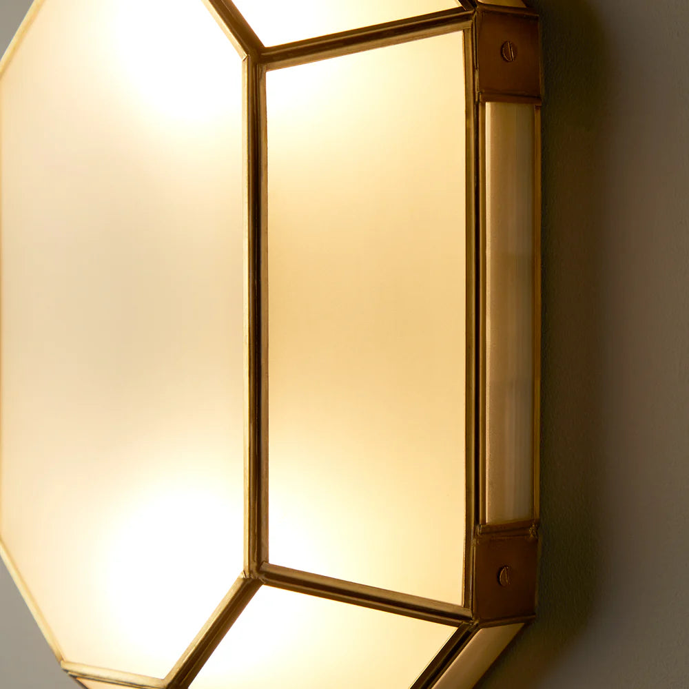 Pooky Hezion IP44 Flush Ceiling Light in Brass and Frosted Glass