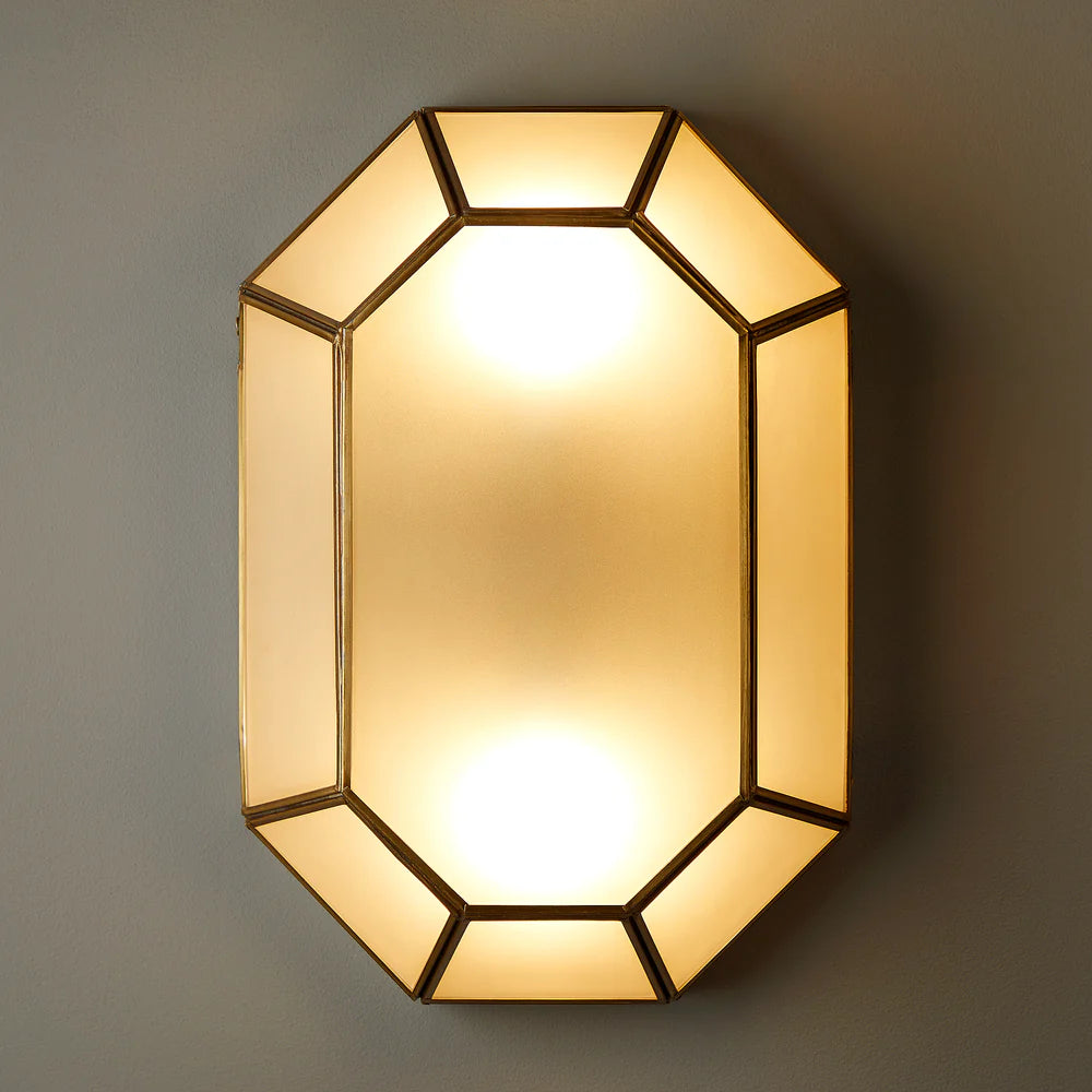 Pooky Hezion IP44 Flush Ceiling Light in Brass and Frosted Glass
