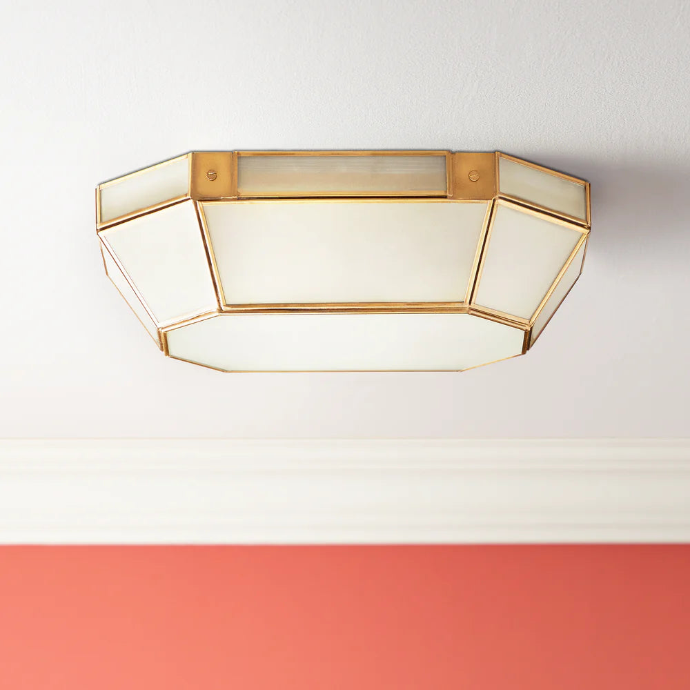 Pooky Hezion IP44 Flush Ceiling Light in Brass and Frosted Glass