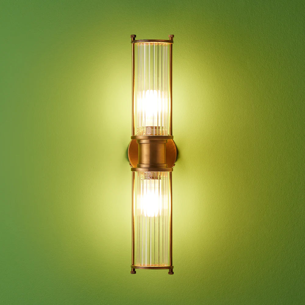 Pooky Hunter IP44 wall light in brass and glass