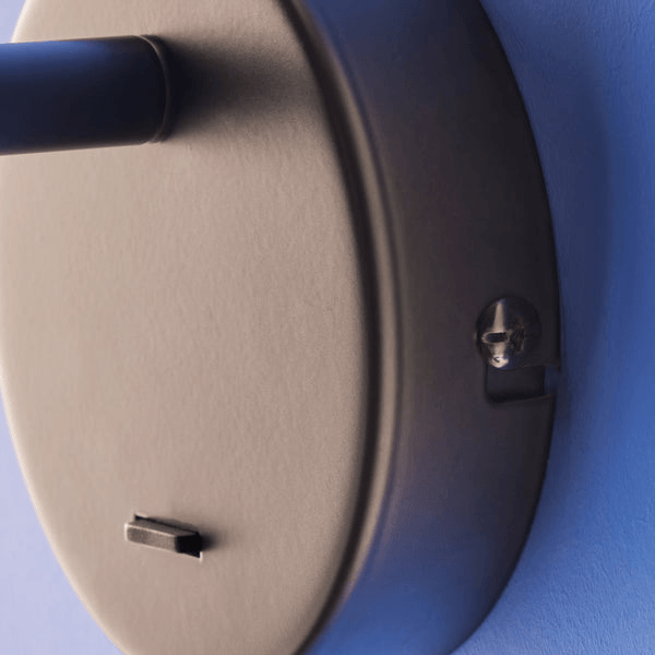 Pooky - Lewis single Wall Light - Black - With switch wall mount detail close-up image.
