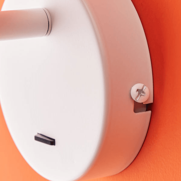 Pooky - Lewis single Wall Light - White - With switch close-up of wall mount and installation detail