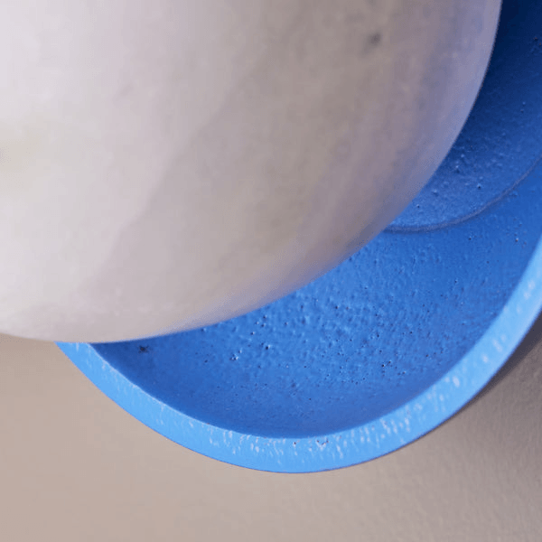 Pooky - Luna Wall Light - Klein Blue detail showing alabaster globe and blue ceramic dish.