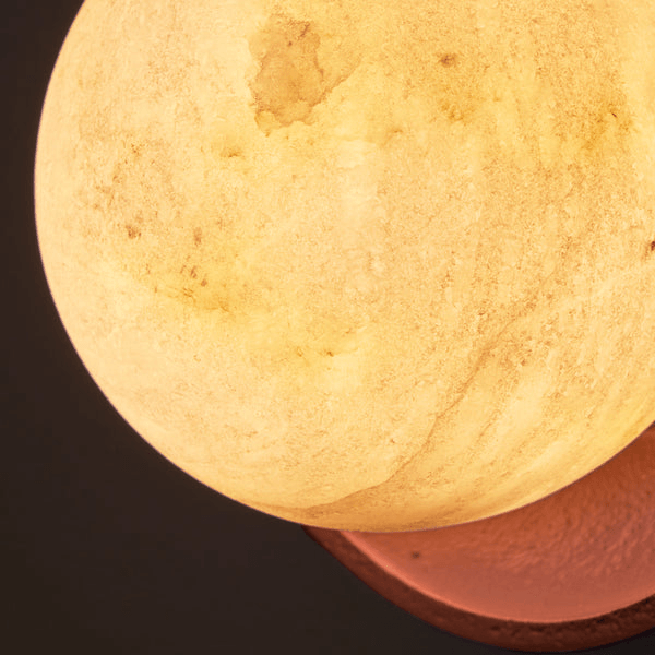 Pooky - Luna Wall Light - Terracotta Finish with alabaster globe, showcasing warm glow and contemporary design.