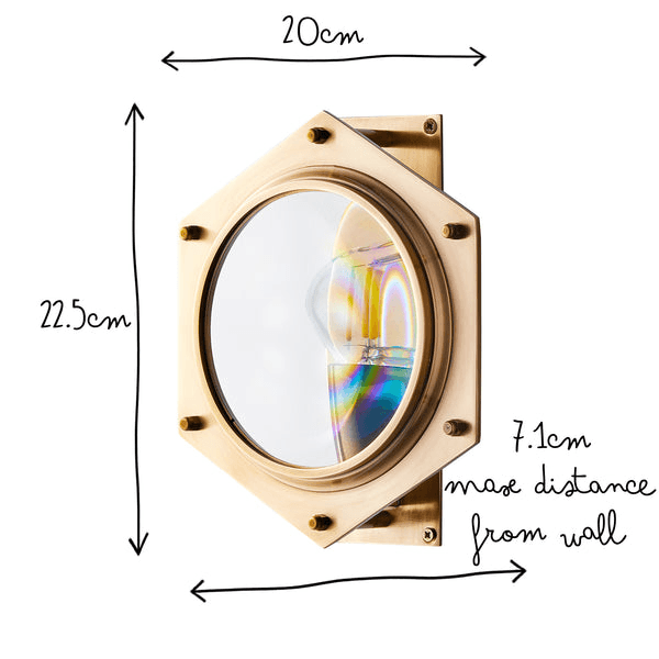 Pooky - Poirot Wall Light - Brass And Glass with detailed dimensions and elegant design features.