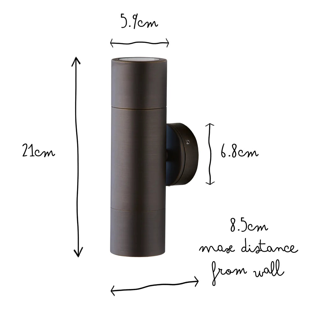 Pooky Portreath IP65 Up and Down Pillar wall light in Bronze