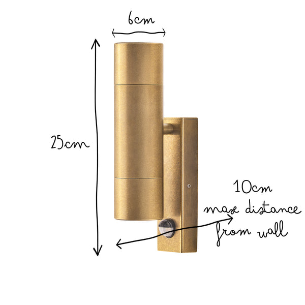 Pooky - Motion Sensor Portreath Up And Down Ip65 Pillar Light - Brass