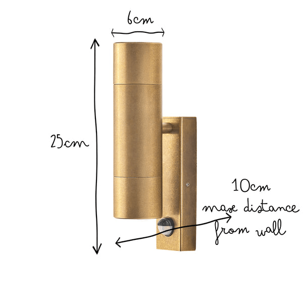 Pooky - Motion Sensor Portreath Up And Down Ip65 Pillar Light - Brass
