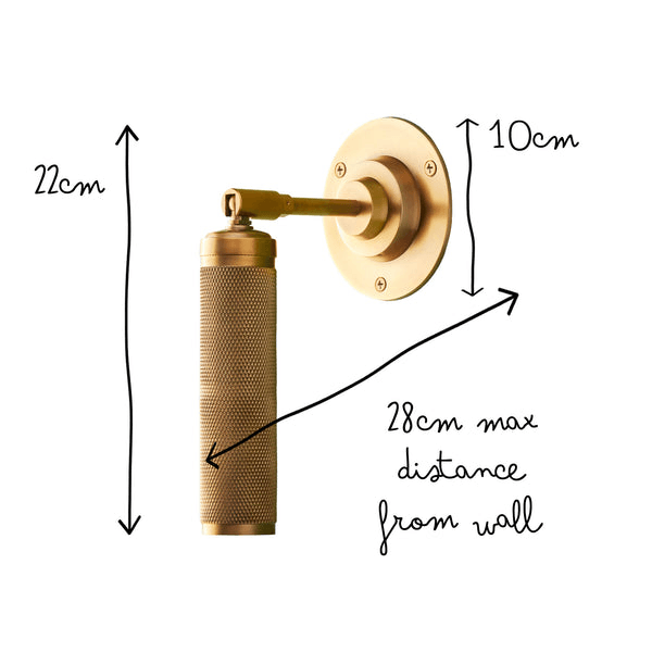 Pooky - Quantum Single Wall Light - Antiqued Brass with dimensions 22cm height, 10cm width, 28cm max distance from wall.