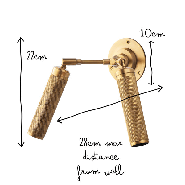 Pooky - Quantum Double Wall Light - Antiqued Brass dimensions with height 22cm, max width 18.8cm and max distance from wall 28cm.