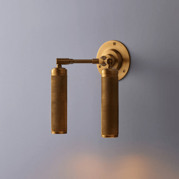 Pooky - Quantum Double Wall Light - Antiqued Brass featuring knurled texture and elegant design.