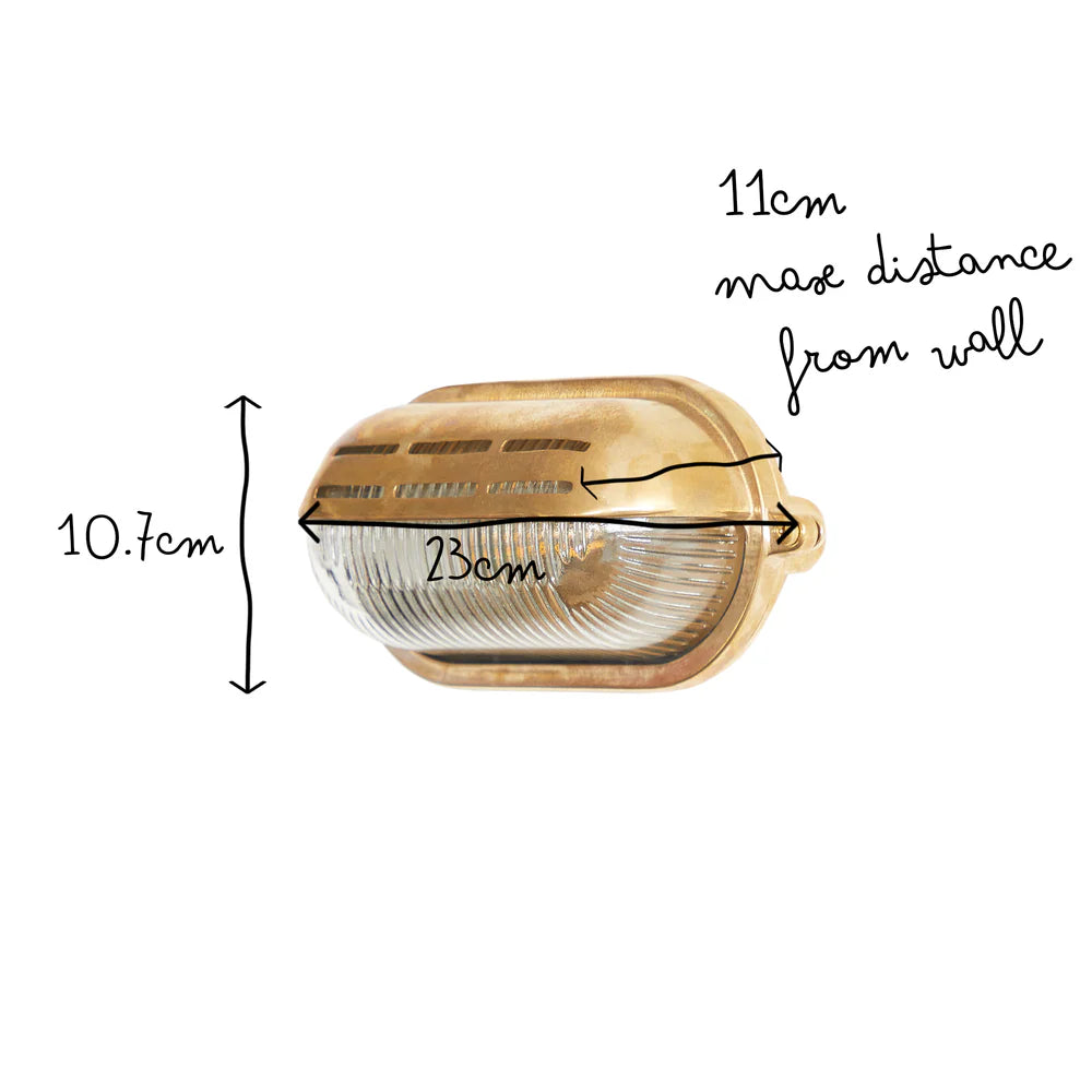 Pooky Rackham IP64 Bulkhead Outdoor Wall Light in Unlacquered Natural Brass