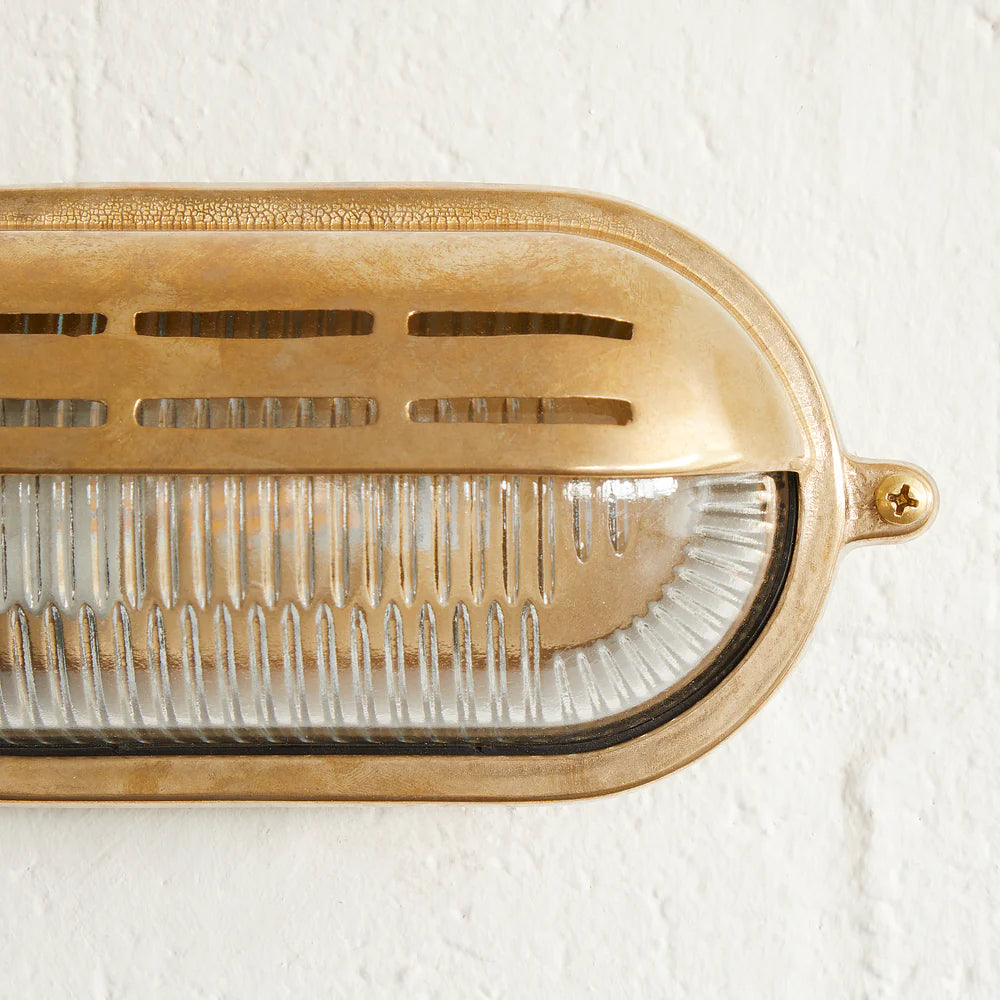 Pooky Rackham IP64 Bulkhead Outdoor Wall Light in Unlacquered Natural Brass