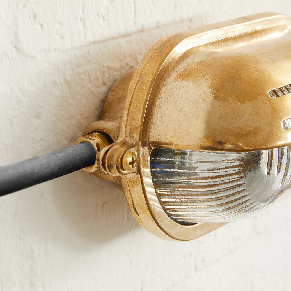 Pooky Rackham IP64 Bulkhead Outdoor Wall Light in Unlacquered Natural Brass