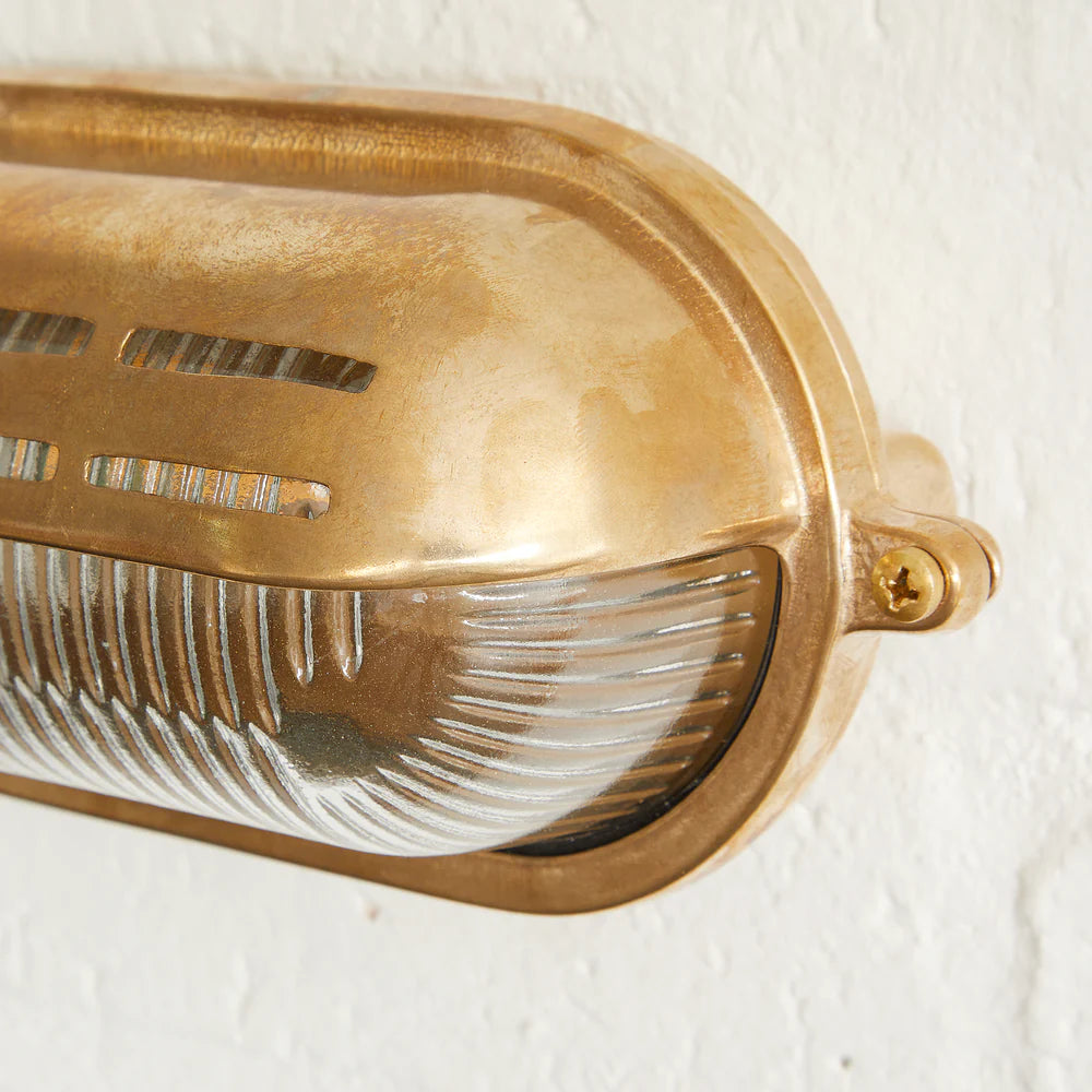 Pooky Rackham IP64 Bulkhead Outdoor Wall Light in Unlacquered Natural Brass