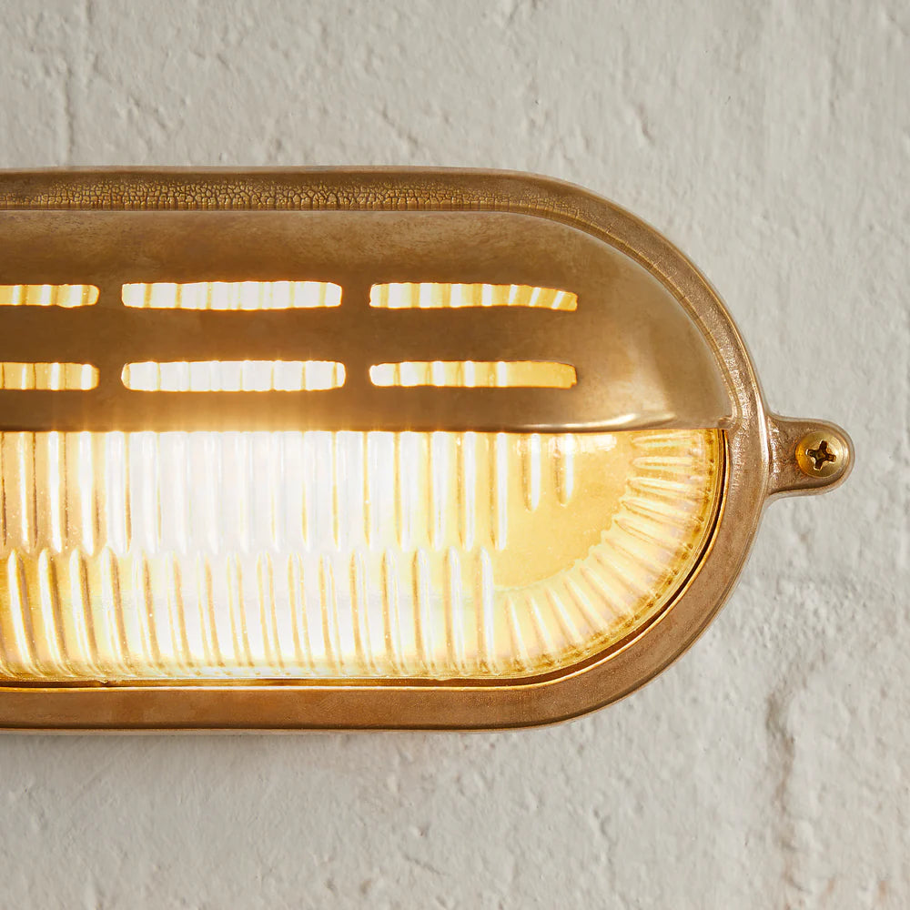 Pooky Rackham IP64 Bulkhead Outdoor Wall Light in Unlacquered Natural Brass