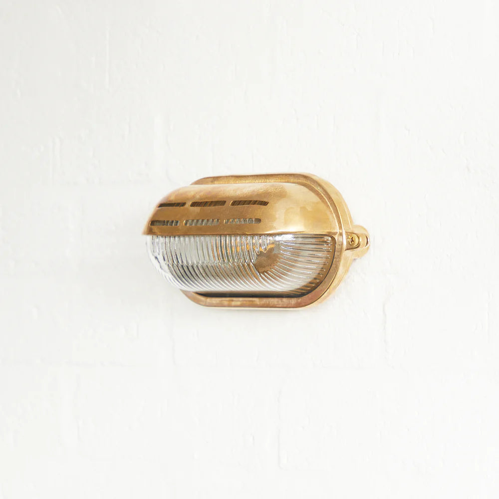 Pooky Rackham IP64 Bulkhead Outdoor Wall Light in Unlacquered Natural Brass